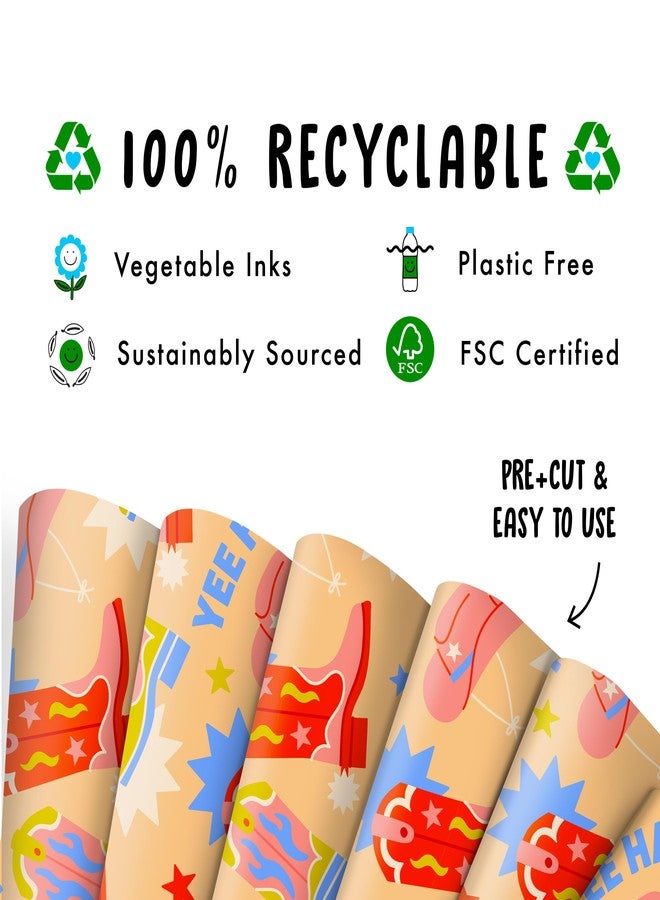 CENTRAL 23 Cowboy Wrapping Paper - 6 Sheets Of Funny Gift Wrap - Yeehaw! - Boots And Hats - For Men Women Boys Girls - Birthday Anniversary Bridal Shower - Recyclable - Image 3